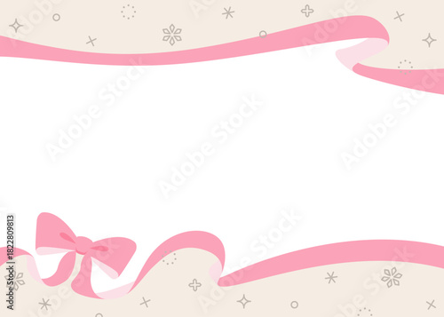 リボンのデコレーションフレーム、背景、雪の装飾