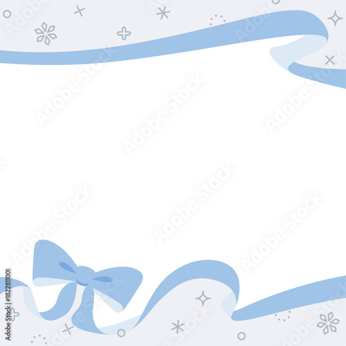 リボンのデコレーションフレーム、背景、雪の装飾、正方形サイズ