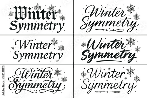 Winter Symmetry Styles. Winter Symmetry. Create a calligraphy lettering illustration of the phrase: Winter