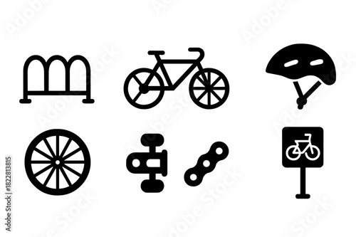 Cycling Icons Collection. Cycling Infrastructure. Filled icon set of Cycling Infrastructure: bicycle rack,