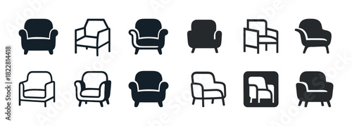 Collection of armchair and lounge chair silhouettes in various designs
