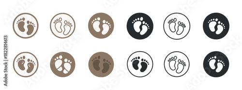 Collection of baby footprint icon variations in neutral colors