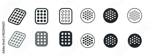 Set of assorted grater icons in various shapes and styles