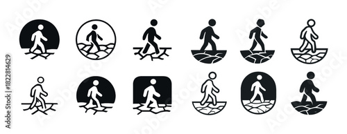 Various pedestrian walk icon designs with different backgrounds
