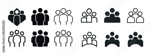 Set of minimalist group icons representing teamwork and community