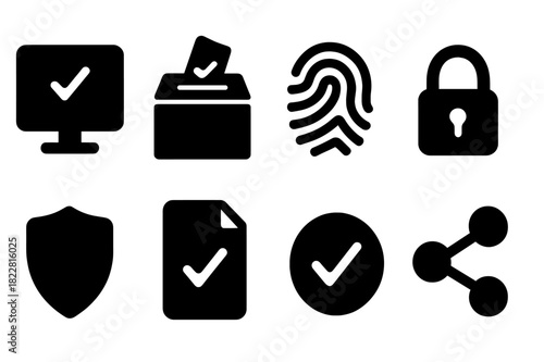 Trusted Voting Icons. Trusted Voting Platforms. Filled icon set of Trusted Voting Platforms: computer, ballot