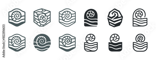 Nautical-themed spiral wave icons collection in various styles