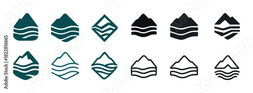 Mountain river logo collection in various styles and colors