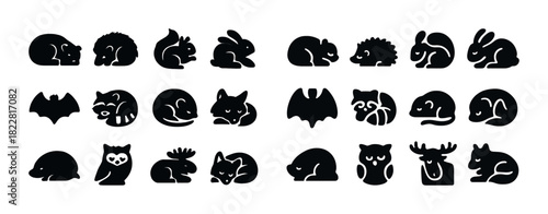 Black silhouette icons of woodland animals in various poses