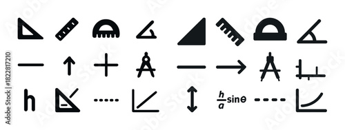 Mathematical geometric symbols and tools collection