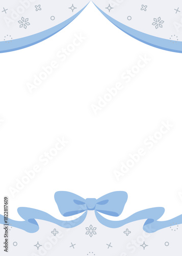 リボンのデコレーションフレーム、背景、雪の装飾、縦向き