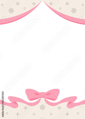 リボンのデコレーションフレーム、背景、雪の装飾、縦向き