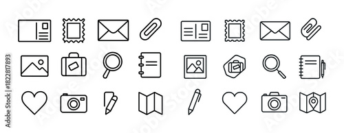 Set of 24 business and communication icons in line style