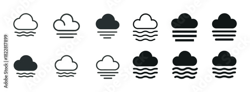 Cloud and fog icon set: minimalistic weather symbols collection