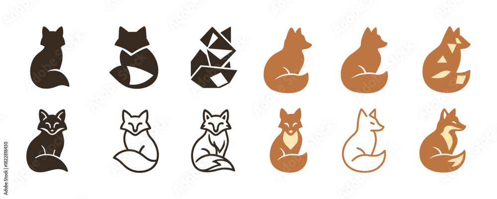 Obraz premium Stylized fox designs in various artistic patterns and silhouettes