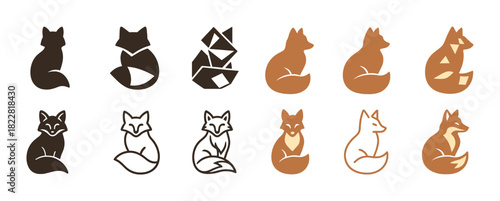 Stylized fox designs in various artistic patterns and silhouettes