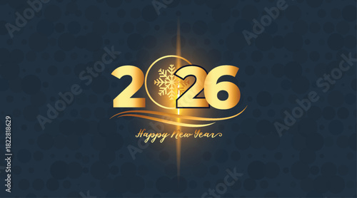 Golden 2026 New Year Vector with Bright Glowing Light Effect