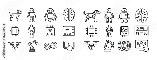 Vector icons of technology: robots, drones, neural networks, and ai concepts