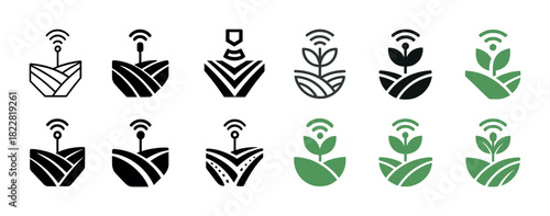 Set of smart farm icons with wireless connection for agriculture
