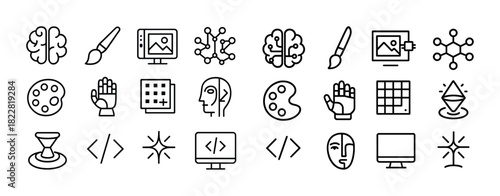 Collection of creative and technology-themed icons including ai, art, and programming symbols