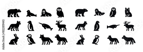 Silhouette icons of arctic and woodland animals