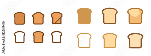 Variety of bread slice icons in different shades and shapes