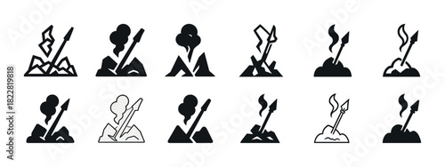 Abstract rocket icon collection: various launch and landing designs