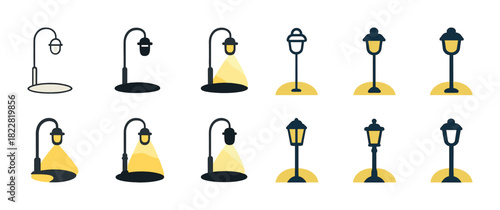 Collection of minimalist street lamp designs with different light patterns
