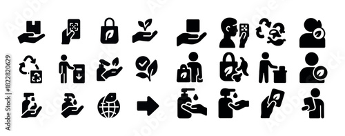 Eco-friendly icons for recycling, sustainability, and environmental awareness