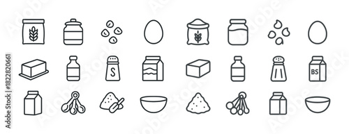 Set of 24 minimalist kitchen ingredient icons in black lines