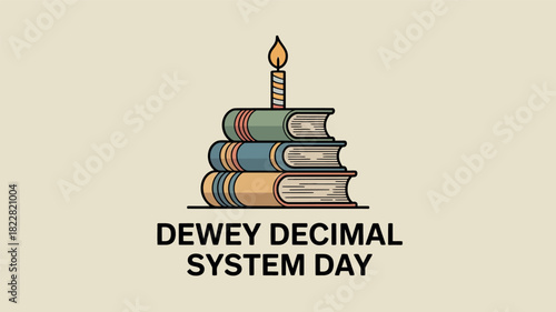 Tableau sur toile Dewey Decimal System Day with Stacked Books and Candle Illustration