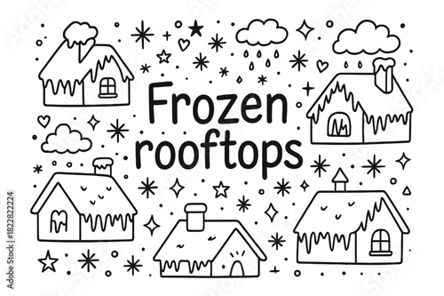 Frozen Rooftop Doodles. Frozen rooftops. Hand-drawn doodle illustration of Frozen rooftops. rooftops, icicles,