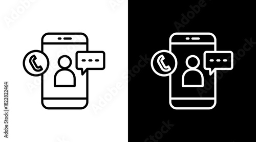 Phone Call Outline White Icon Set Design