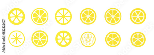 Variety of lemon slice icons in different geometric styles
