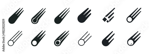 Vector set of comet icons in various styles on white background