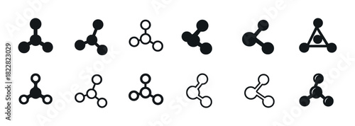 Various molecular structure icons in black silhouette style