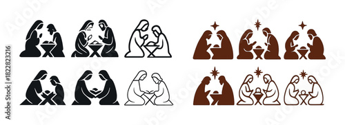 Nativity scene silhouettes: holy family symbolism in black and brown