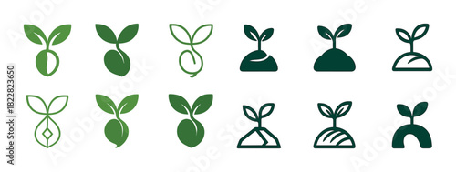 Various green plant sprout icons depicting growth and development