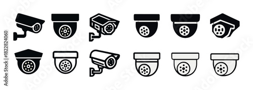 Variety of surveillance camera icons: modern security equipment designs
