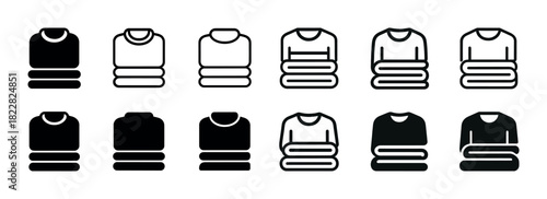 Icon set of folded t-shirts in various styles and designs