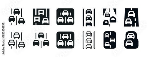Traffic lane icons set: road vehicles and driving symbols collection