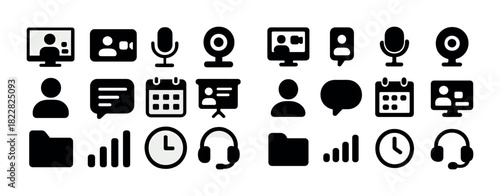 Black icons for online communication and office tools