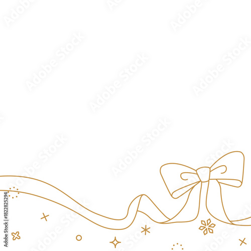 リボンのデコレーションフレーム、背景、雪の装飾、線画、正方形サイズ