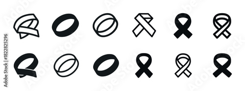 Black awareness ribbons and bands: variety of support symbols