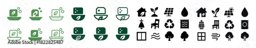 Eco-friendly icons: nature, recycling, solar energy, sustainability