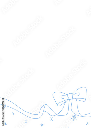 リボンのデコレーションフレーム、背景、雪の装飾、線画、縦向き
