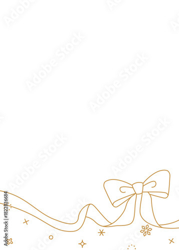 リボンのデコレーションフレーム、背景、雪の装飾、線画、縦向き