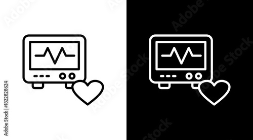 Heart Sensor Outline White Icon Set Design