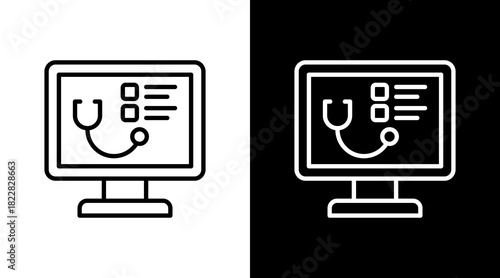 Digital Stethoscope Outline White Icon Set Design