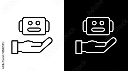 Care Robot Outline White Icon Set Design